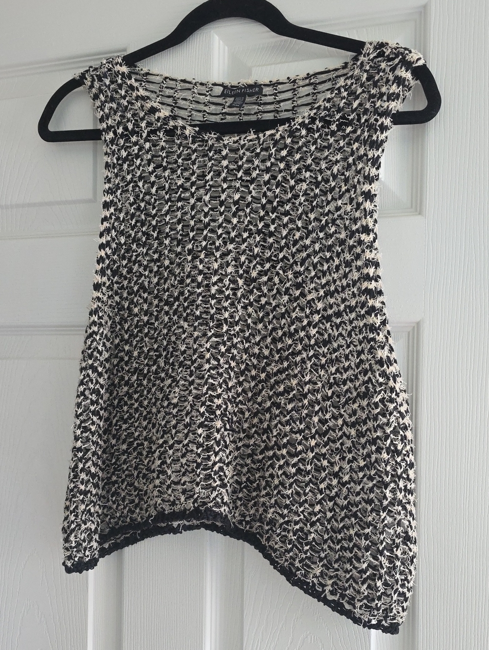 eileen fisher woven black tan white loose woven Tank